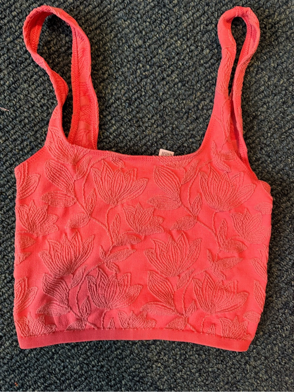 Anthropologie Textured Floral Knit Crop Tank Top - Coral Pink